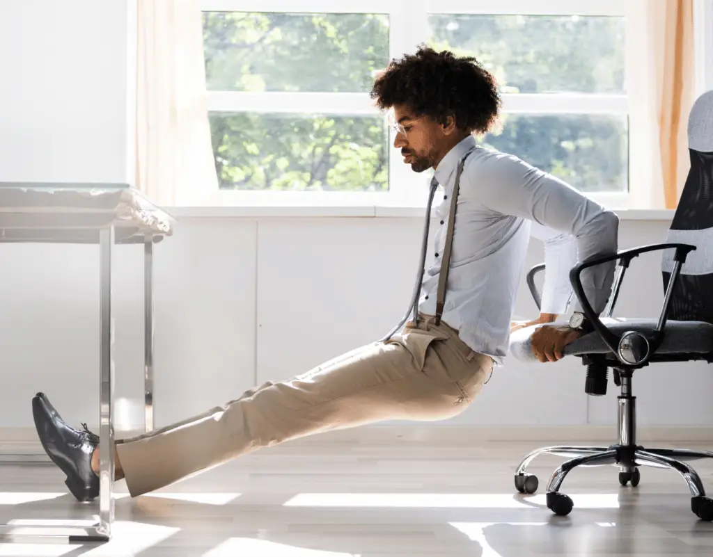 Man doing chair yoga at work